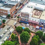 An arial view of downtown Bentonville